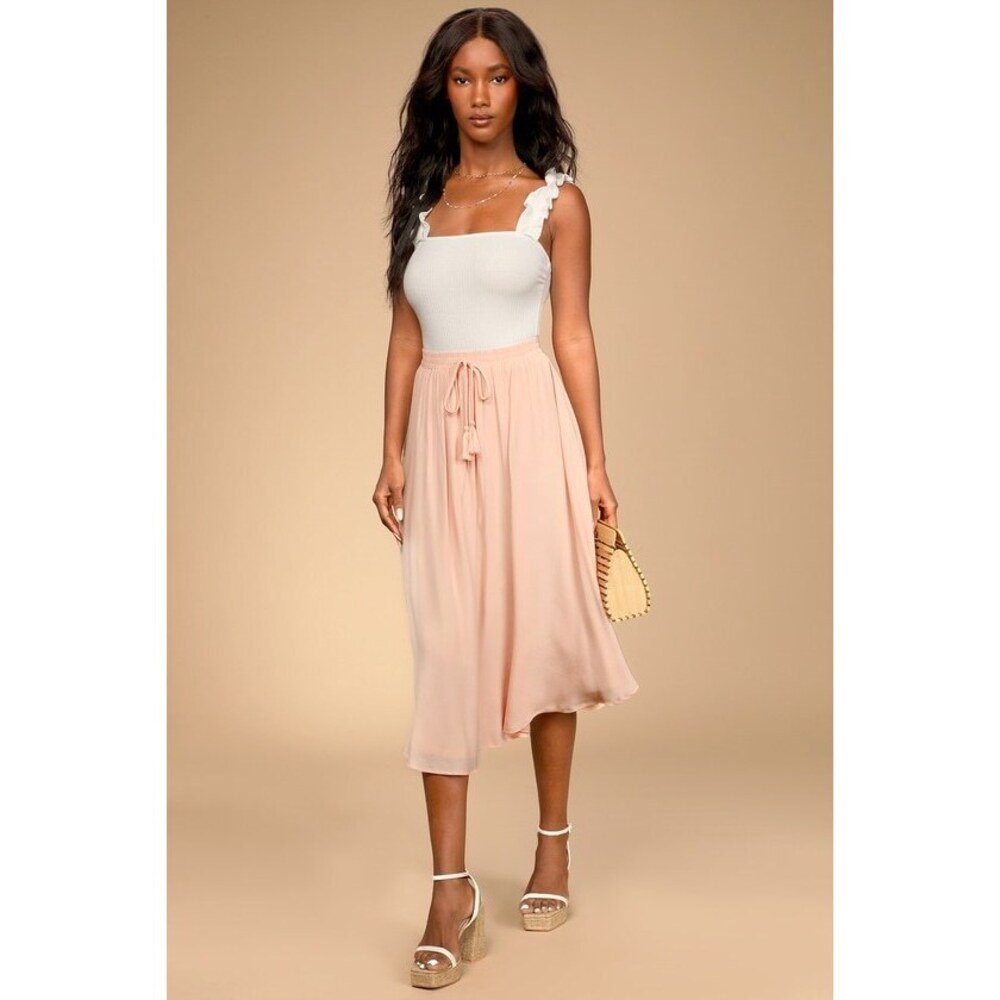 Lulu's Cream and Tan Midi Skirt
